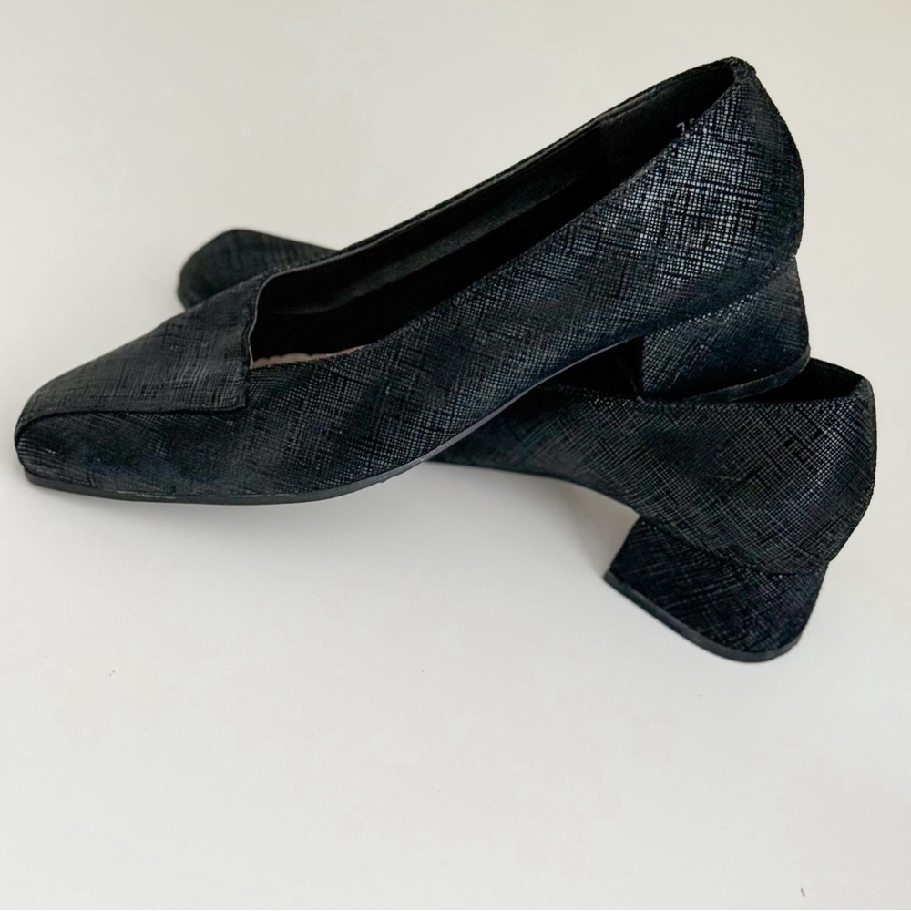 California Magdesians Black‎ Leather Block Heel Pumps Womens 8 Square Toe Work